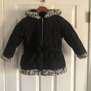 Quilted Dress Coat with Fur Trim